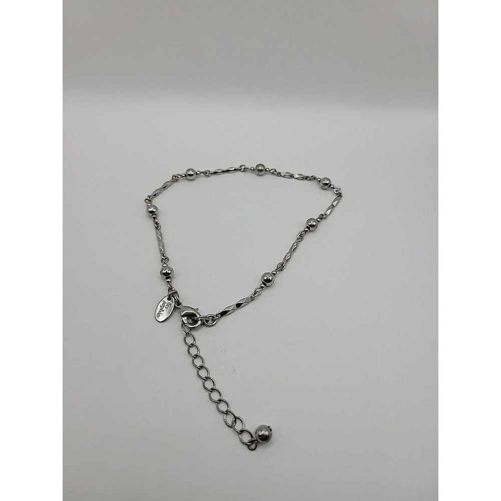 Vintage Lia Sophia Silver Tone Beaded Link Bracelet Dainty Minimalist Adjustable